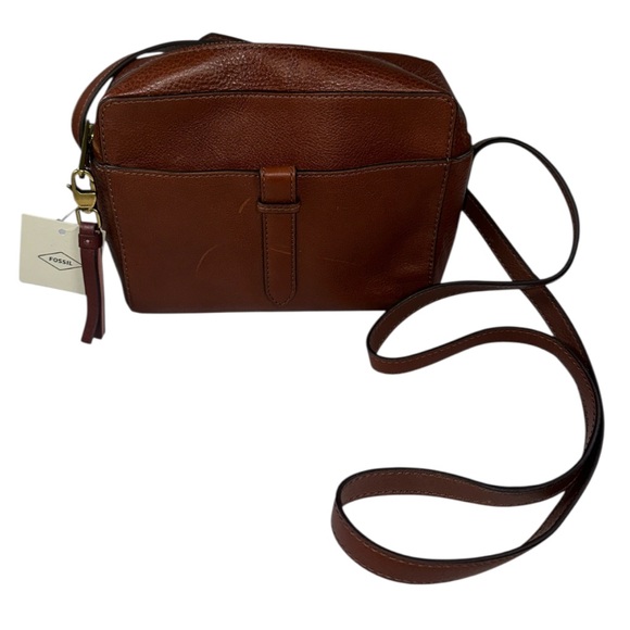 Fossil Handbags - NWT Fossil Sydney Leather Camera Crossbody Medium Brown Cognac
